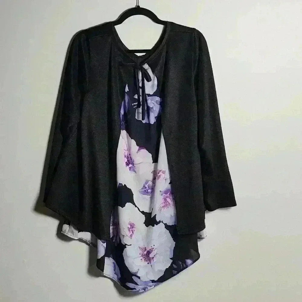 🚨 LAST CHANCE 🚨 ROZ & ALI Dressbarn Floral and Black Blouse Size 2X - Picture 6 of 16